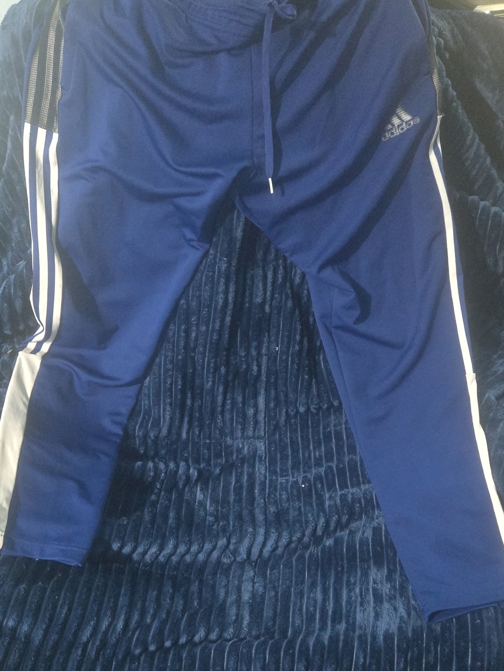 adidas Men's Navy Blue Jogger Track Pants with White Side Stripes